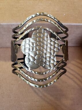 Hammered Gold Floral Cuff Bracelet